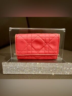 Dior Quilted Leather Compact Wallet in Pink